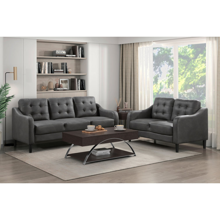 Latitude Run® Brown 2Pc Sofa Set Microfiber Upholstered Sofa Loveseat